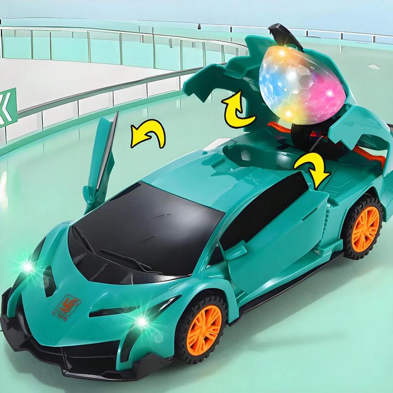 Electric all-round 360-degree rotating transformer car with automatic door opening and closing, LED lights, music, simulation model children's toy car, transformable mini forklift, double tire drift, high-speed off-road, enhanced gaming experience. lc 70