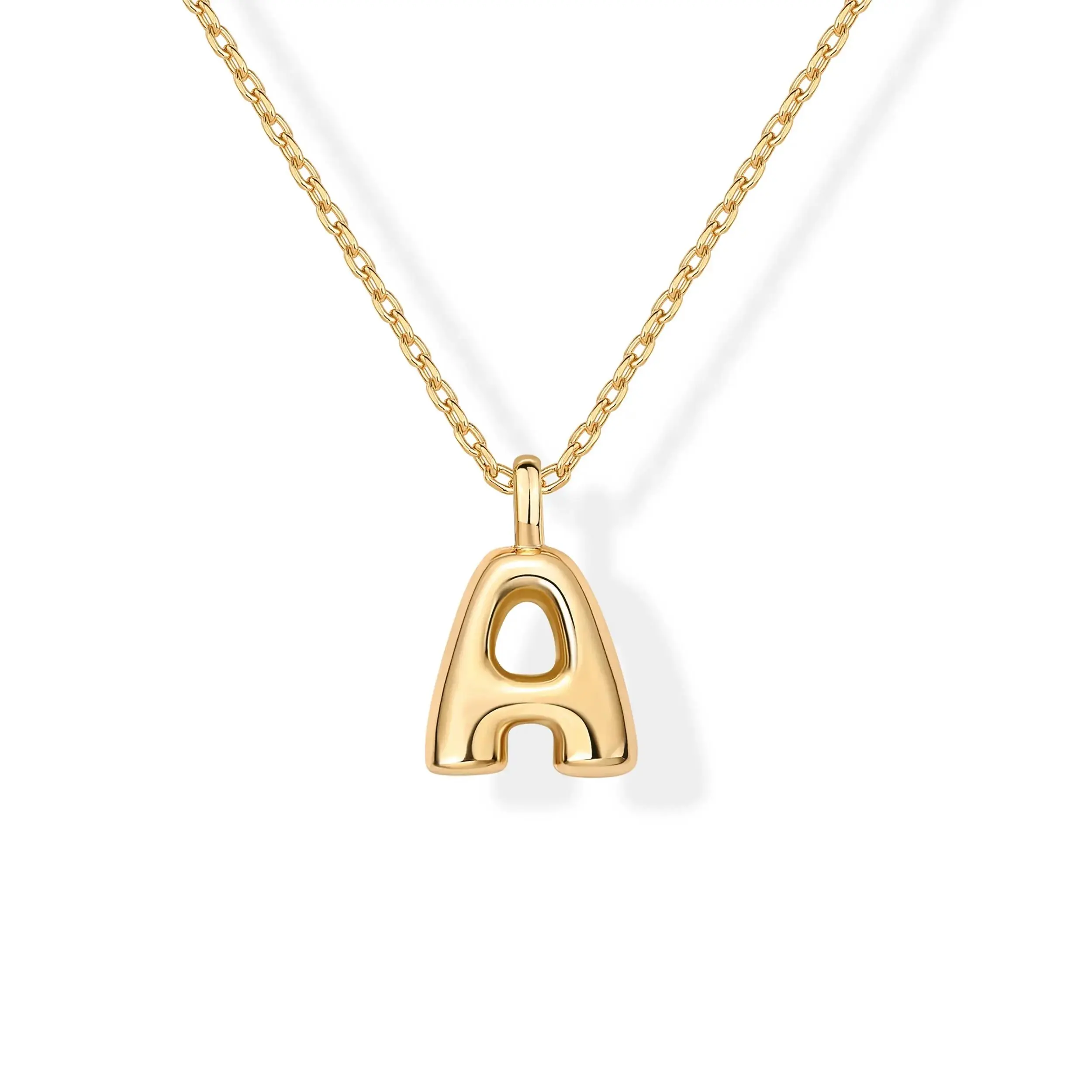14K Gold Plated Dainty Chunky Bubble Initial Letter Pendant Necklace for Women - Alphabet Letter Necklace