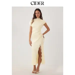 Cider Satin Lace Trim Split Mermaid Maxi Dress Dealsforyou