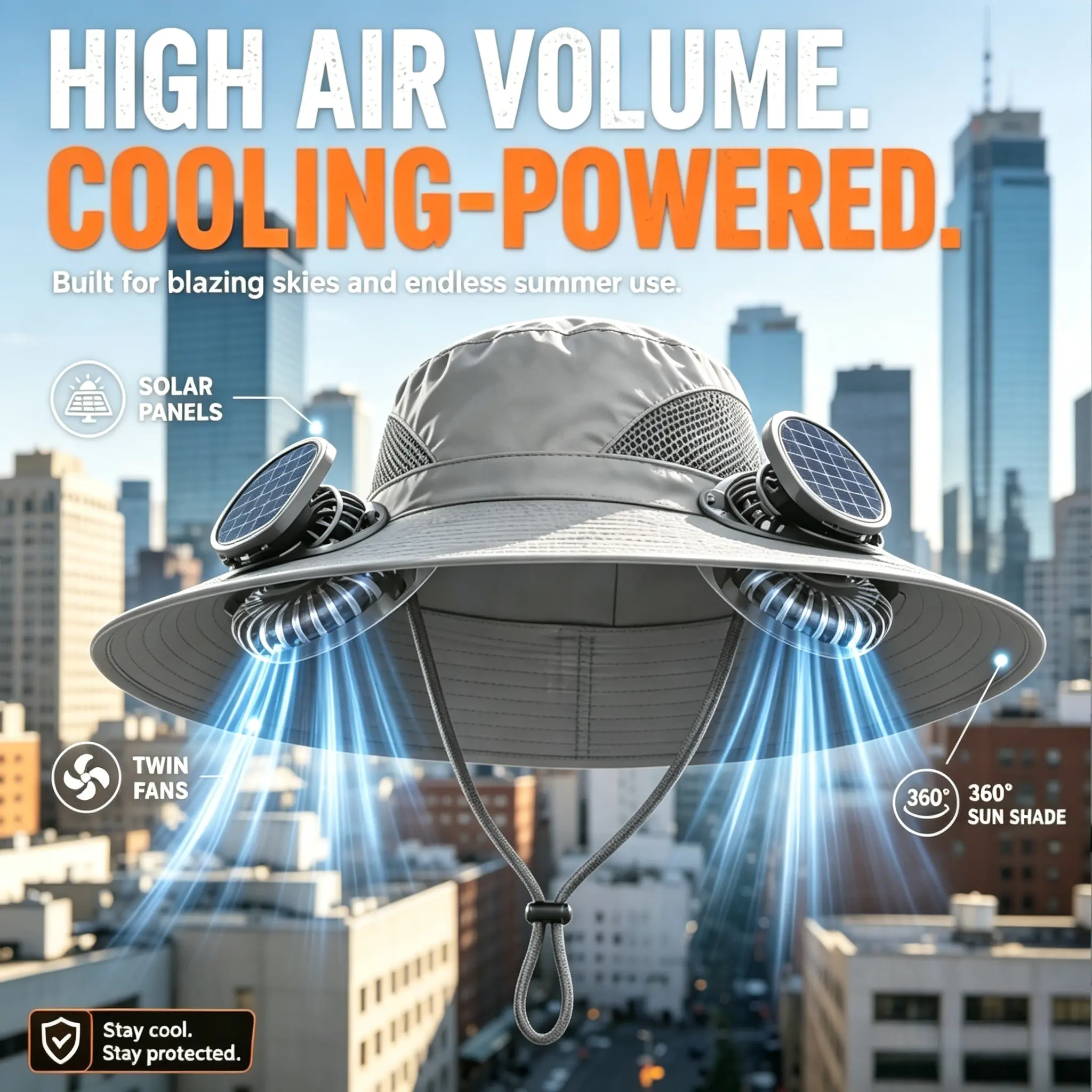 Solar-powered dual-fan cooling sun hat, large-brimmed 360 °   UV-blocking outdoor fishing hat, high air volume and breathable, suitable for fishing, hiking, gardening, and outdoor work in summer