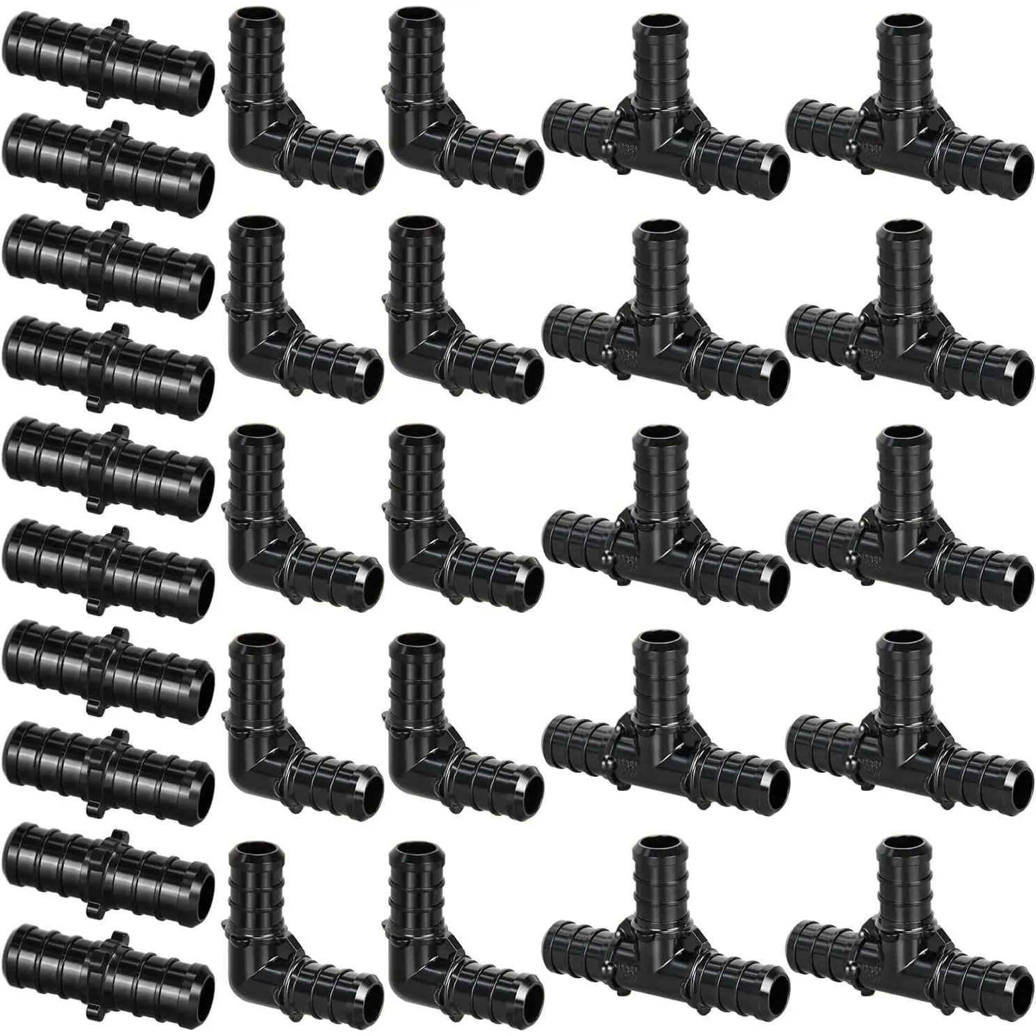 30pcs 1/2" Poly PPSU Barb Crimp PEX Fitting Combo, No Lead | 10pcs Each Elbows Tees Straight Couplings for PEX Pipe