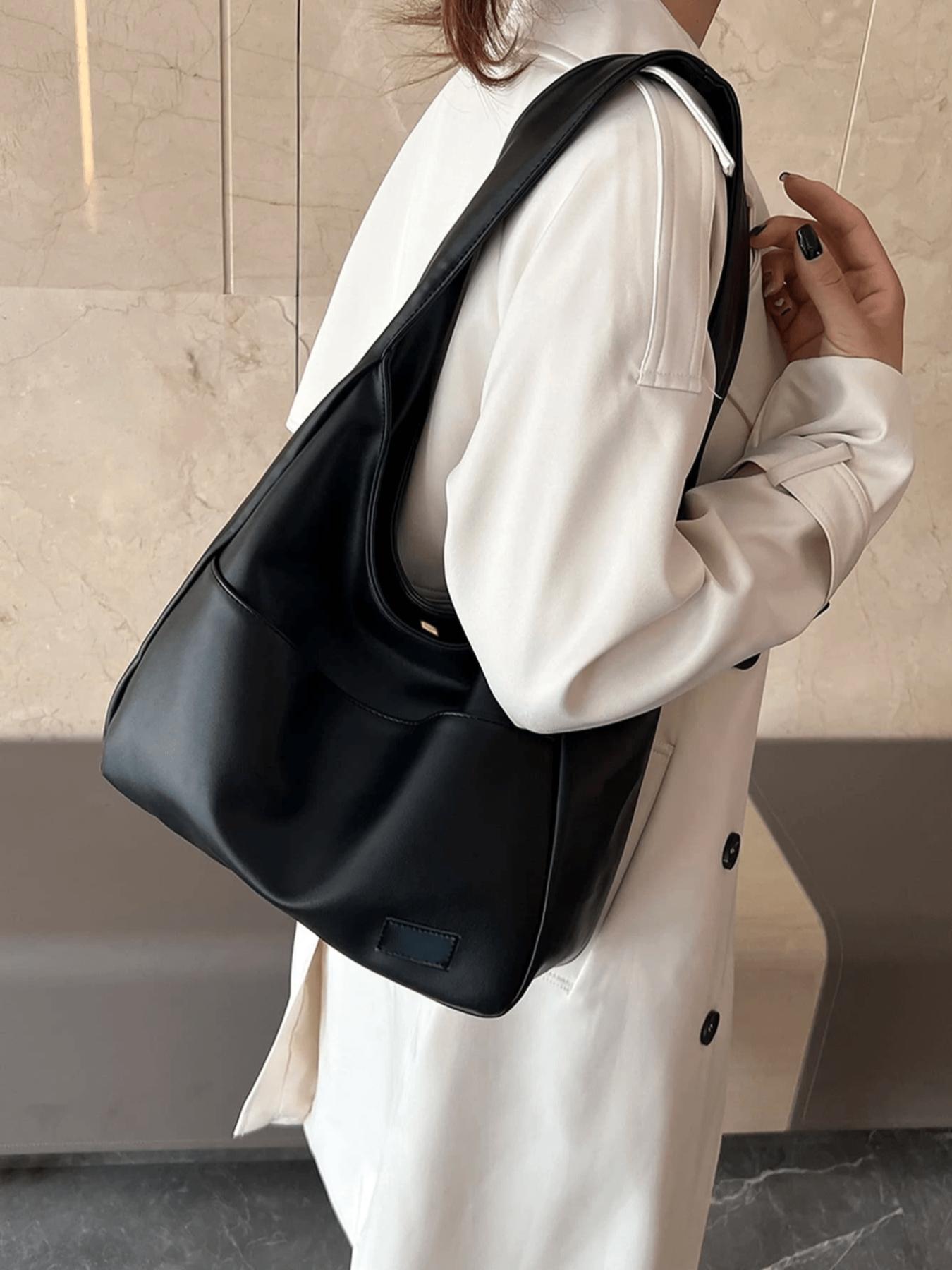 Women's Solid Color Shoulder Bag, Fashionable Large Capacity Tote Bag for Work & Daily Used, Casual Trendy Versatile High-quality Daily Commuting Bag, Everyday Shoulder Bag, Crossbody Tote Bag