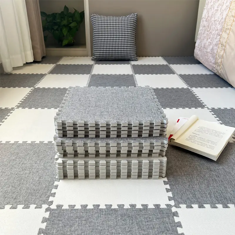 Linen patchwork foam carpet children's crawling mat thickened bedroom living room tatami puzzle EVA floor mat