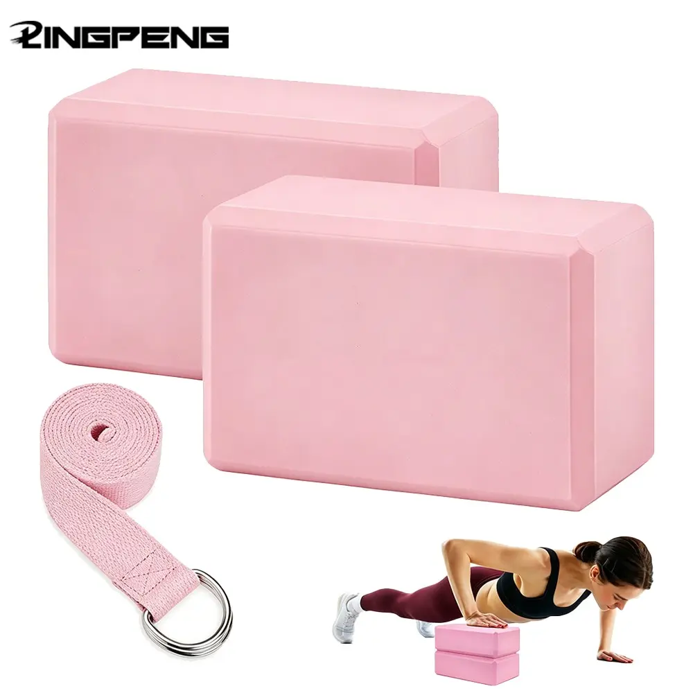 Two Yoga Blocks with Resistance Bands, Pilates Block Reinforcement, Sports Equipment, Home Fitness Gear, Exercise Accessories