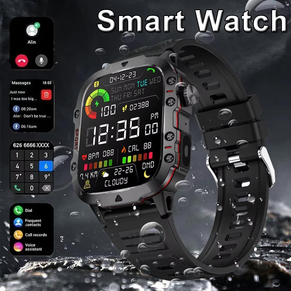 Rugged Military Smart Watch Men's Outdoor Watch 2.01" HD Touch Screen Voice Bluetooth Call Smartwatch