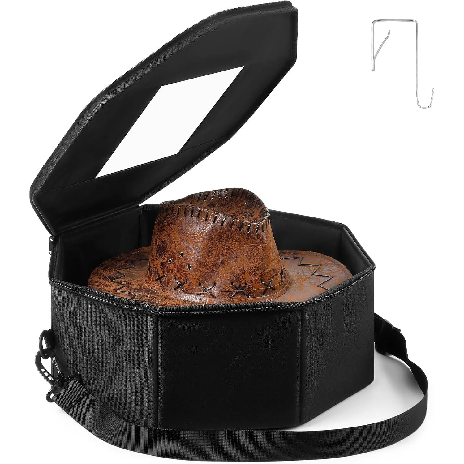Hat Storage Box, Hardboard Support Cowboy Hat Box with Crush-Proof & , Large Hat Travel Case for Women & Men, Foldable Hat Boxes for Women Storage for  & Travel (Black)