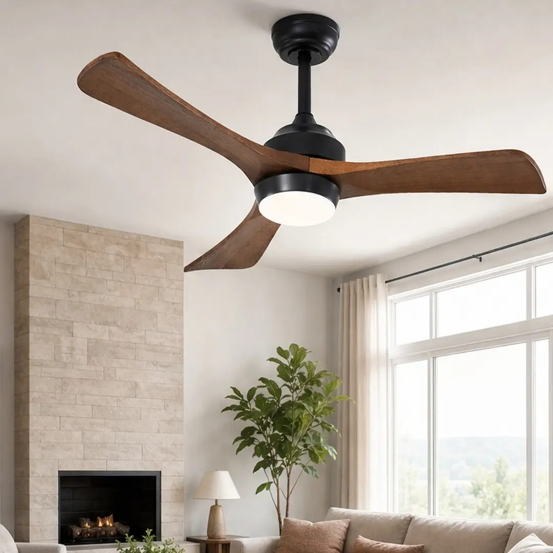 ARCH 42" Solid Wood Blades Ceiling Fan with Light Remote Control, Quiet DC Motor 3-Blade Ceiling Fan 6 Speeds Reversible, Matte Black Metal & Wood Ceiling Fan for Living Room Bedroom Patio Office Indoor, Matte Black Color Options, Metal/Metal & Wood