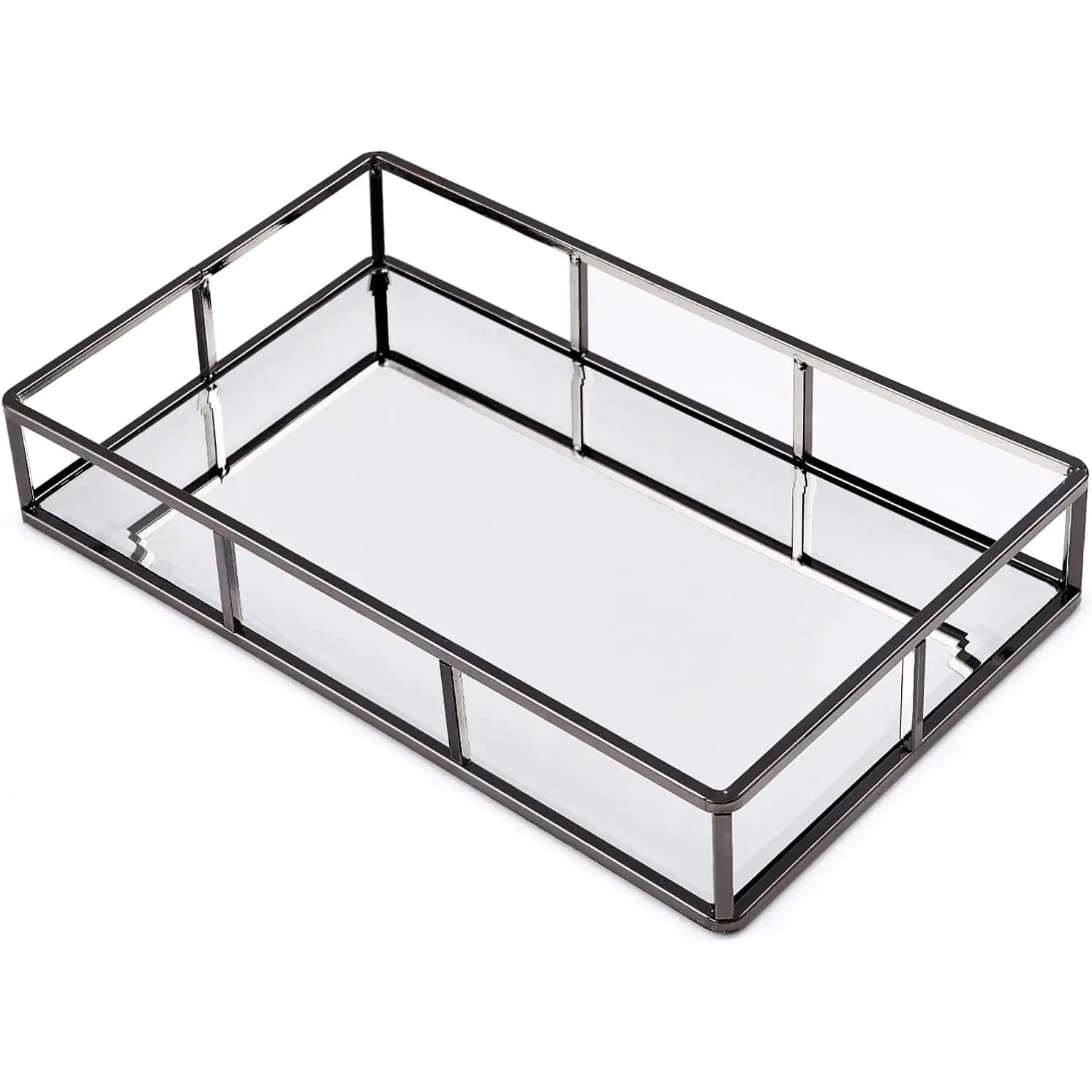 Modern Smoke Finish Metal Frame Rectangle Bathroom Tray - Glass & Metal Material, Jewelry Decoration & Perfume Organizer, Countertop-Suitable Home & Kitchen Supply (12.72in)
