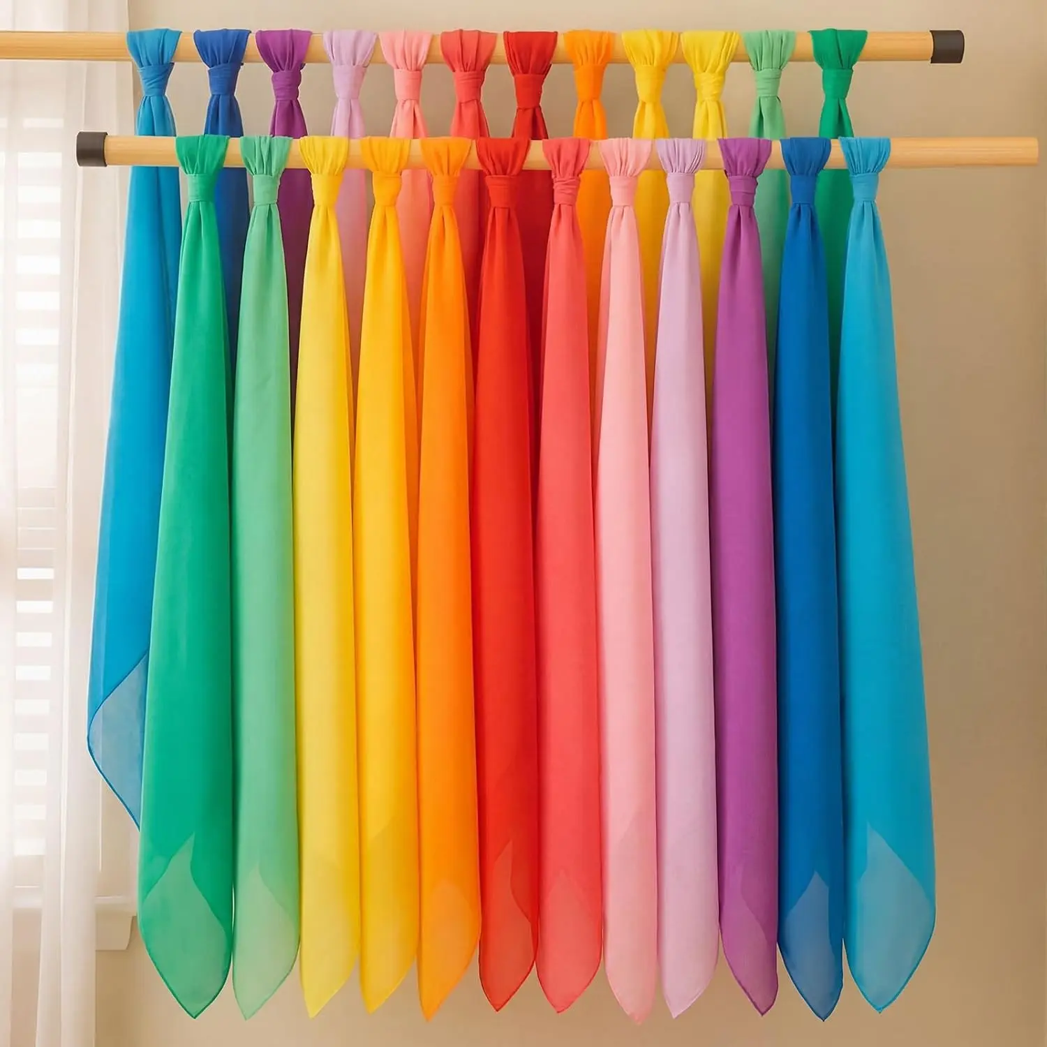 24 Pcs Chiffon Juggling Dance Scarves Bulk, 19 x 19 Inches Colorful Square Soft Scarfs for Music Movement Education, Musical Performance, Magic Trick Props Accessories