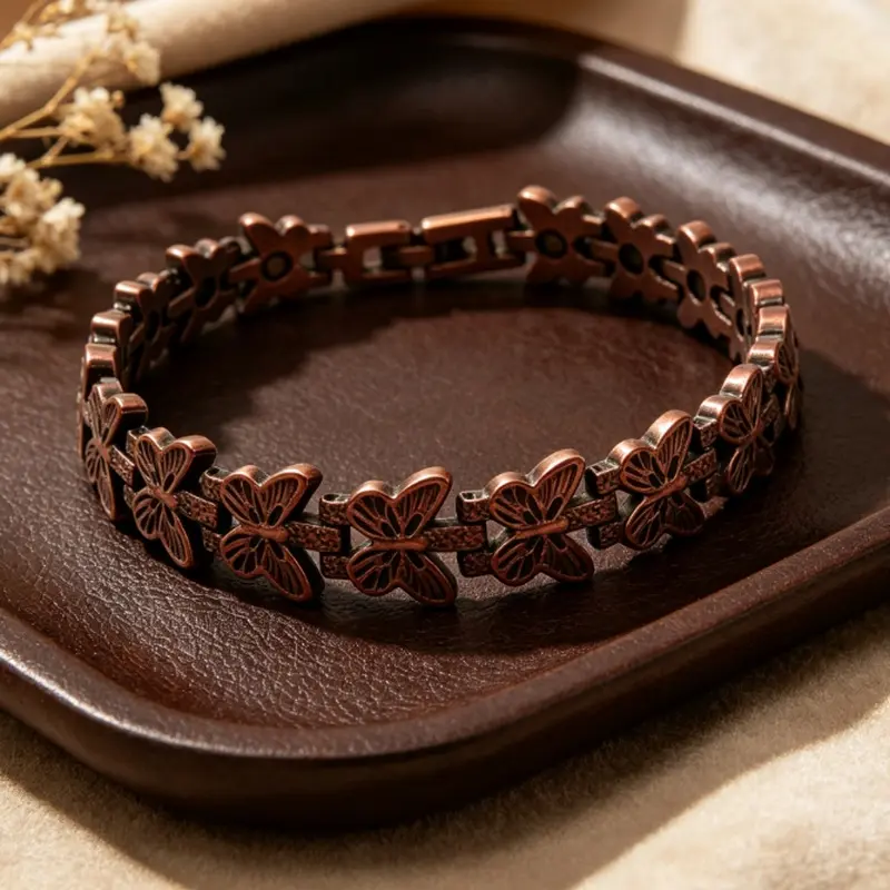 new arrival hot sale antique red copper bracelet unisex fashion upgraded magnetic therapy bracelet magnet stone bracelet butterfly style wristband for daily wear health care