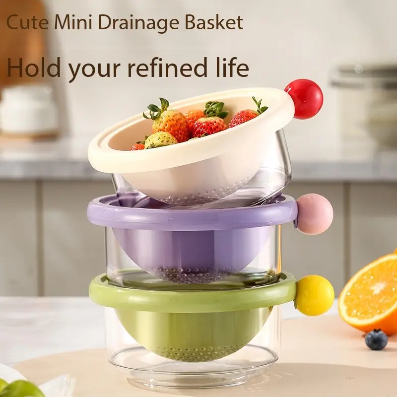 Double Layer Fruit Basket with Handle, Kitchen Storage Tray, Multi-Functional Vegetable Washing Bowl, Home Use Drainage Basket