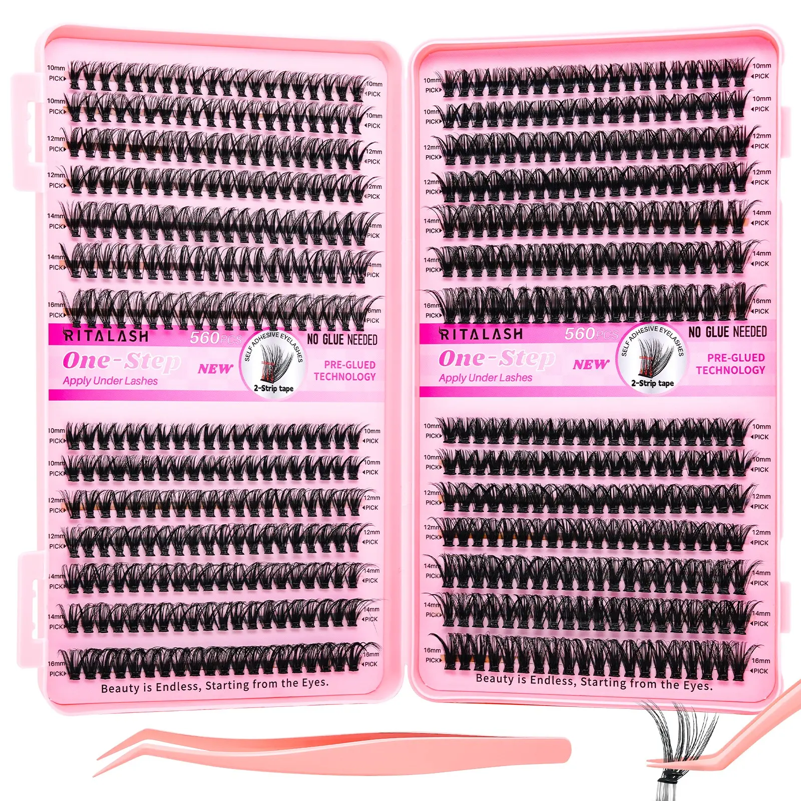 RITALASH 560PCS Self Adhesive Eyelashes 30D/40D/50D/60D Natural Lash Clusters Kit Volume DIY Self Adhesive Lash Clusters Pre Glued Eyelashes Clusters Reusable Glueless Lashes No Glue Needed No Remover No residue