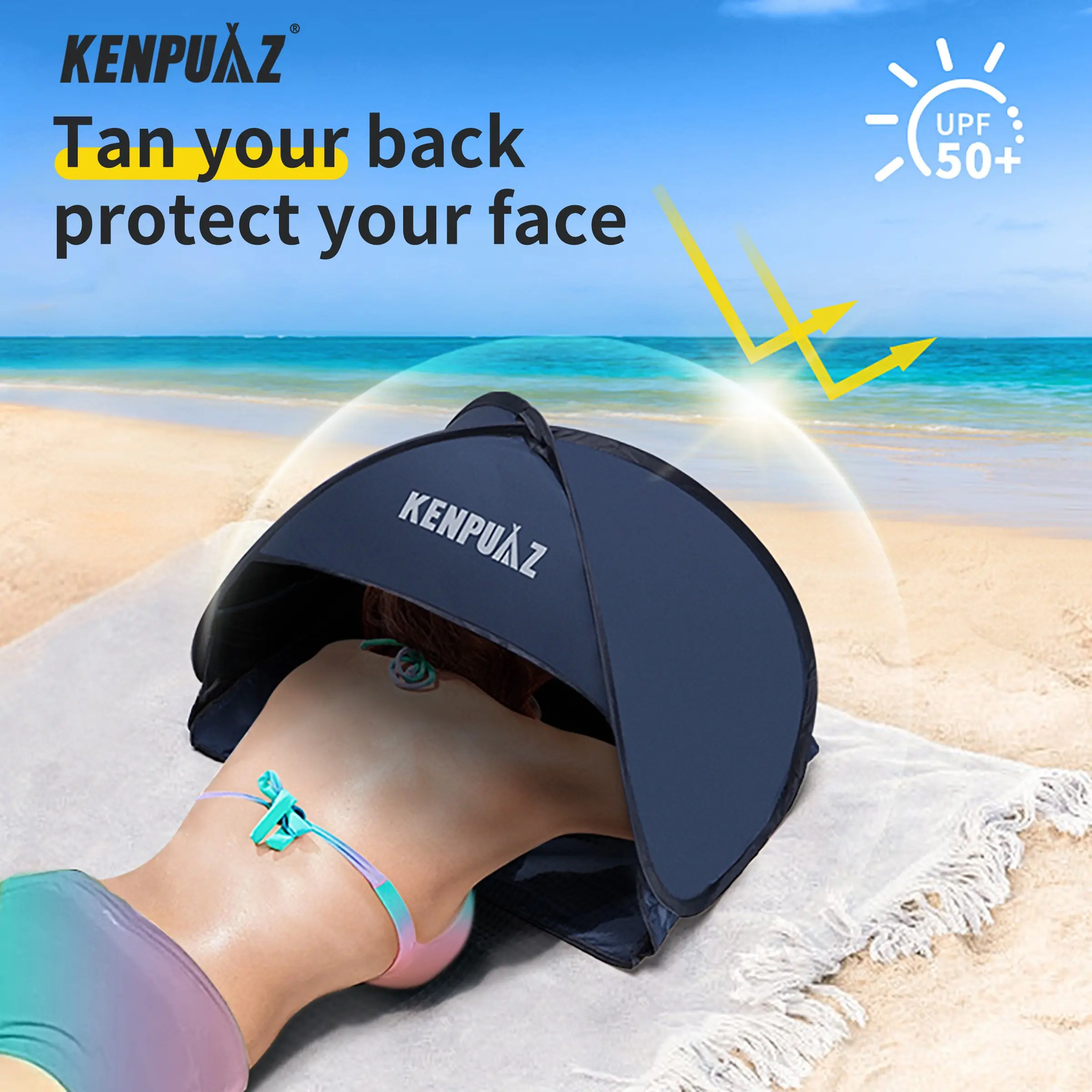 Mini Beach Sun Shelter for Face & Head, Lightweight Folding Shade Tent, Camping Travel Essentials, 3 Colors Available, Foldable Canopy
