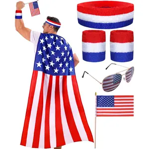 5 PCS American Flag Costume,4th of July Accessories USA Flag/Cape/Glasses/Headband,250th Anniversary USA Costume