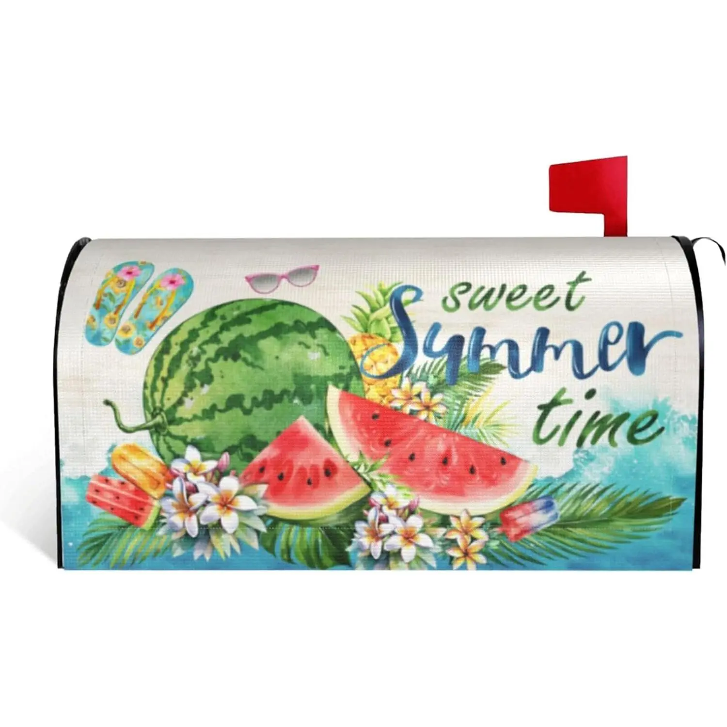 Sweet Summer Time Mailbox Cover  Watermelon Tropical  and  Mailbox Wraps  Letter Box Cover for Garden Yard  Decor Standard Size 21" x 18"