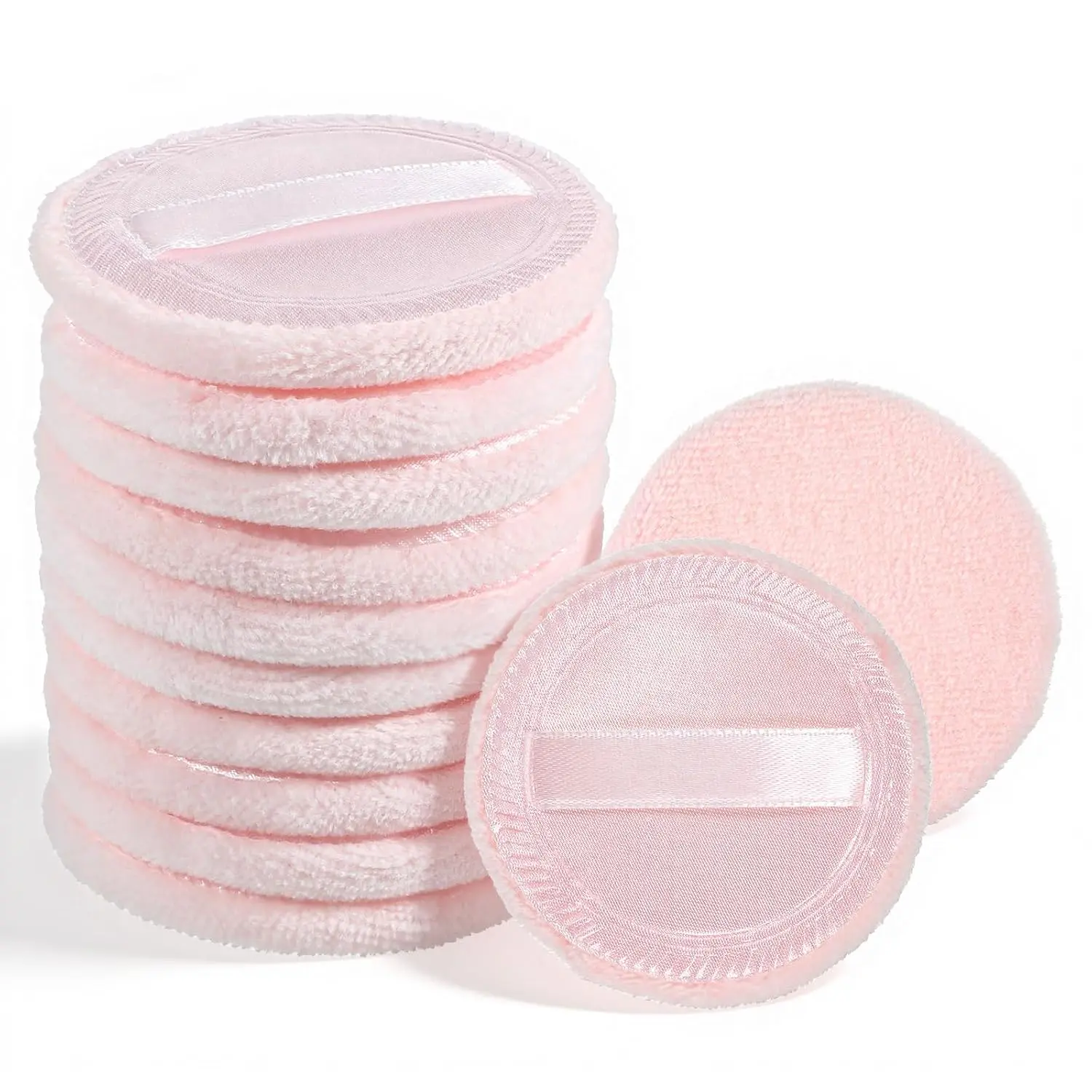 12 Pcs Pressed Powder Pads for Face Powder, 2.36" Soft Cotton Makeup-Powder Face Puff Round Makeup Pads Pink Make up Puffs for Loose-Powder Setting Pressed and Body-Powder