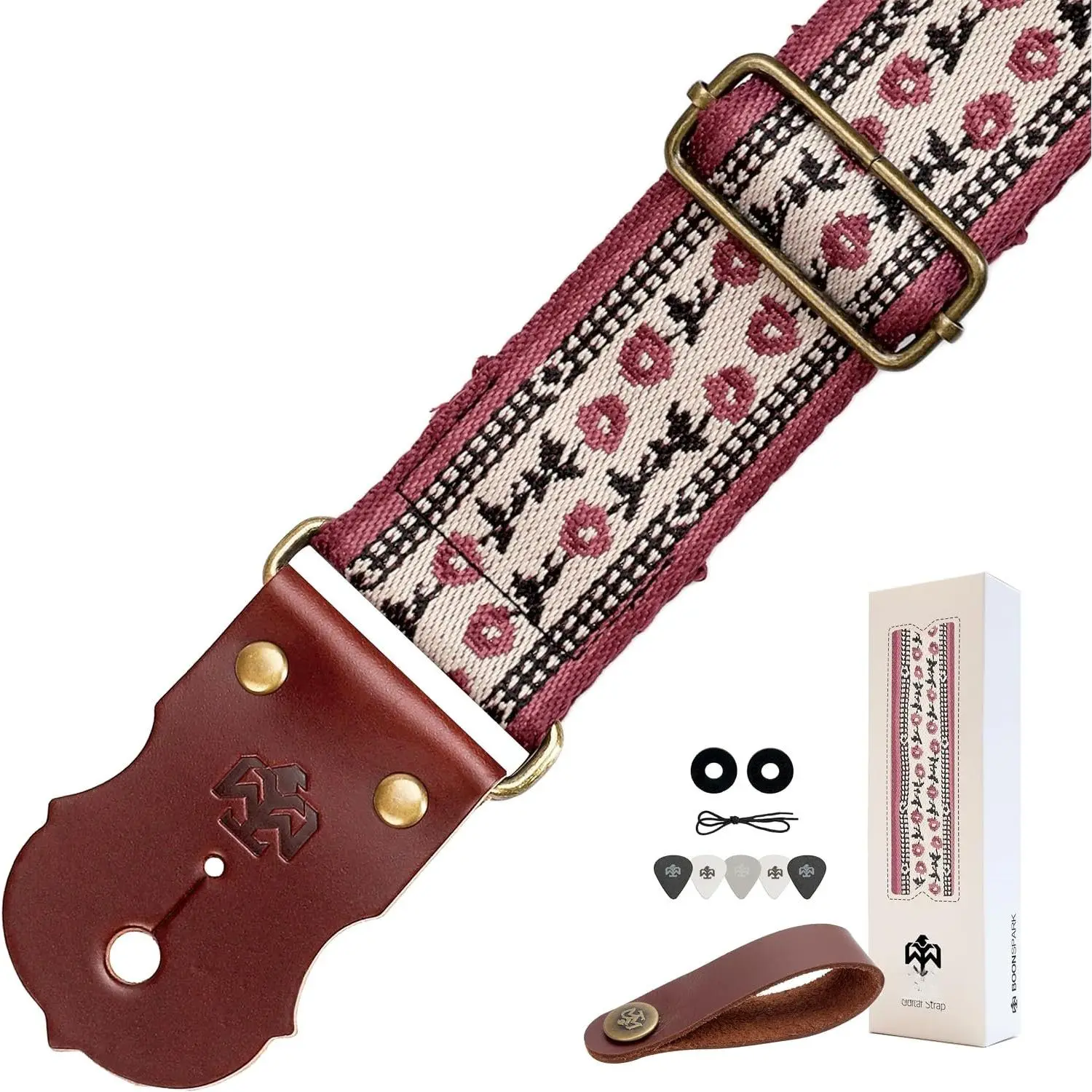 Guitar Strap, Jacquard Embroidery Guitar Straps with Top Real Cowhide Ends Guitar Straps for Electric,Bass and Acoustic Guitars( Floral)