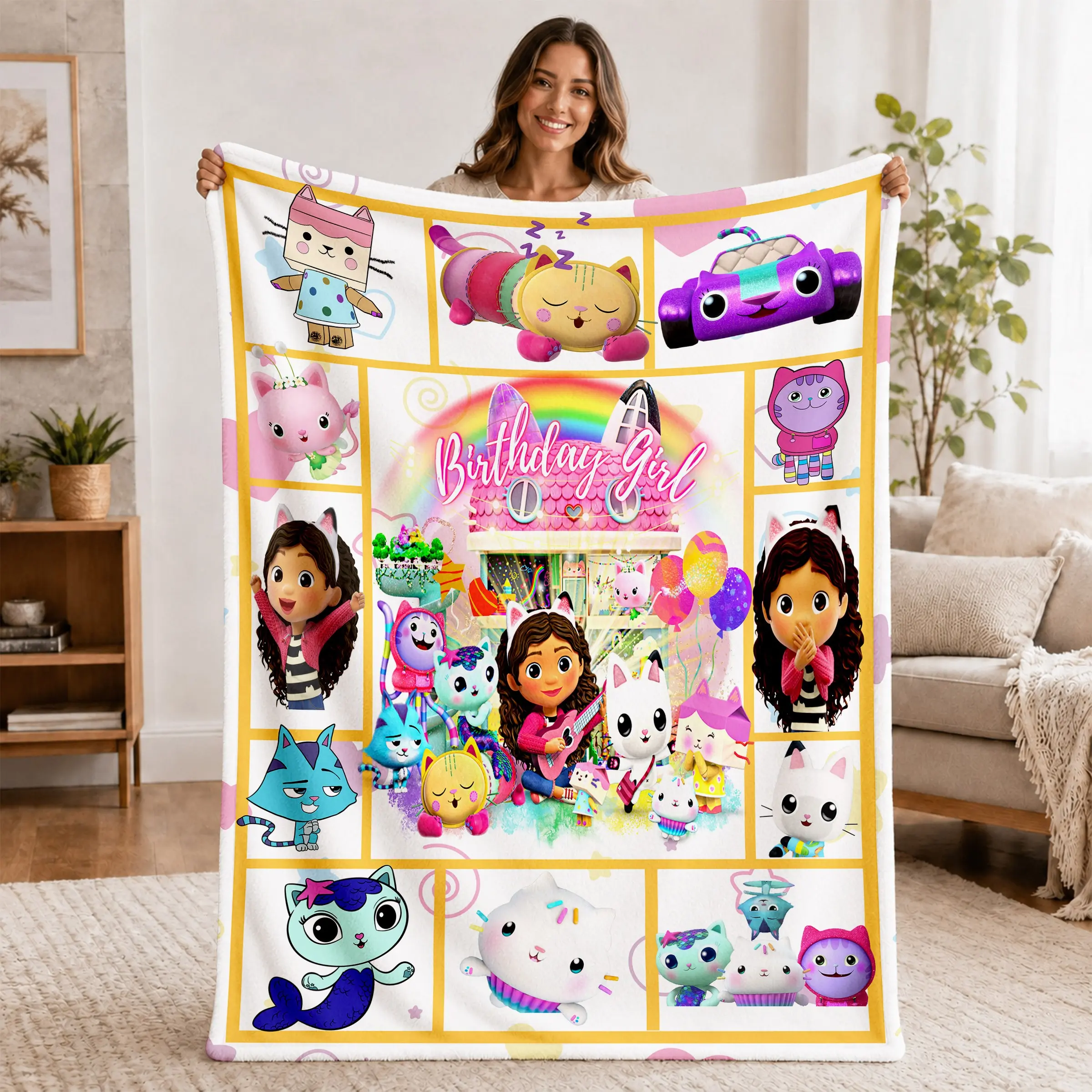 Gabby's Dollhouse Magical Cats Plush Throw Blanket, Cozy Lightweight Warm Flannel, Perfect Gift for Adults, Ideal for Birthdays
