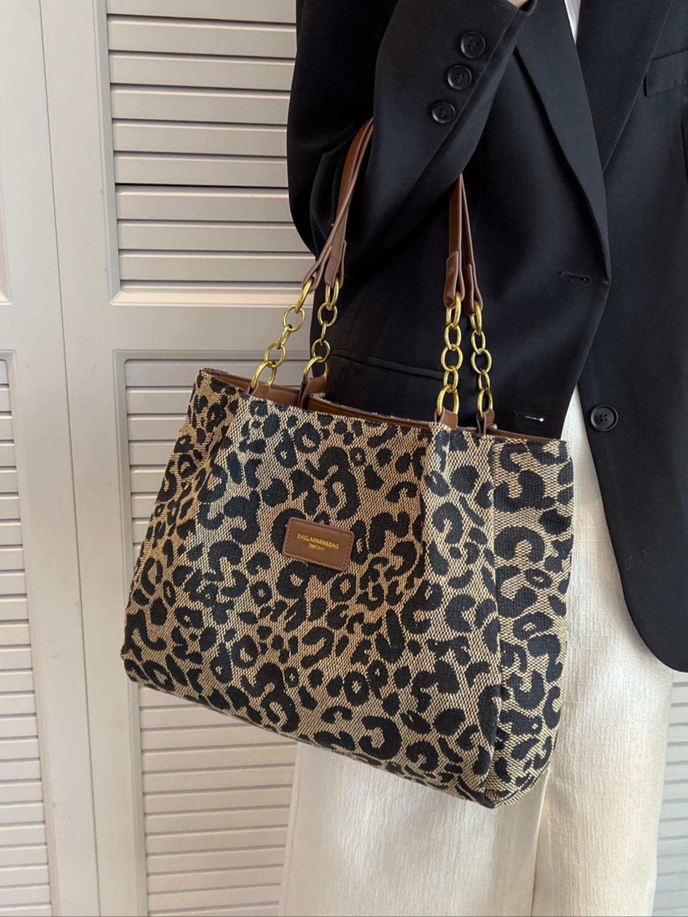 Women's Random Leopard Print Casual Shoulder Bag, Style Large Capacity Tote Bag for Work & Daily Used, Personalized Trendy All-match Underarm Bag