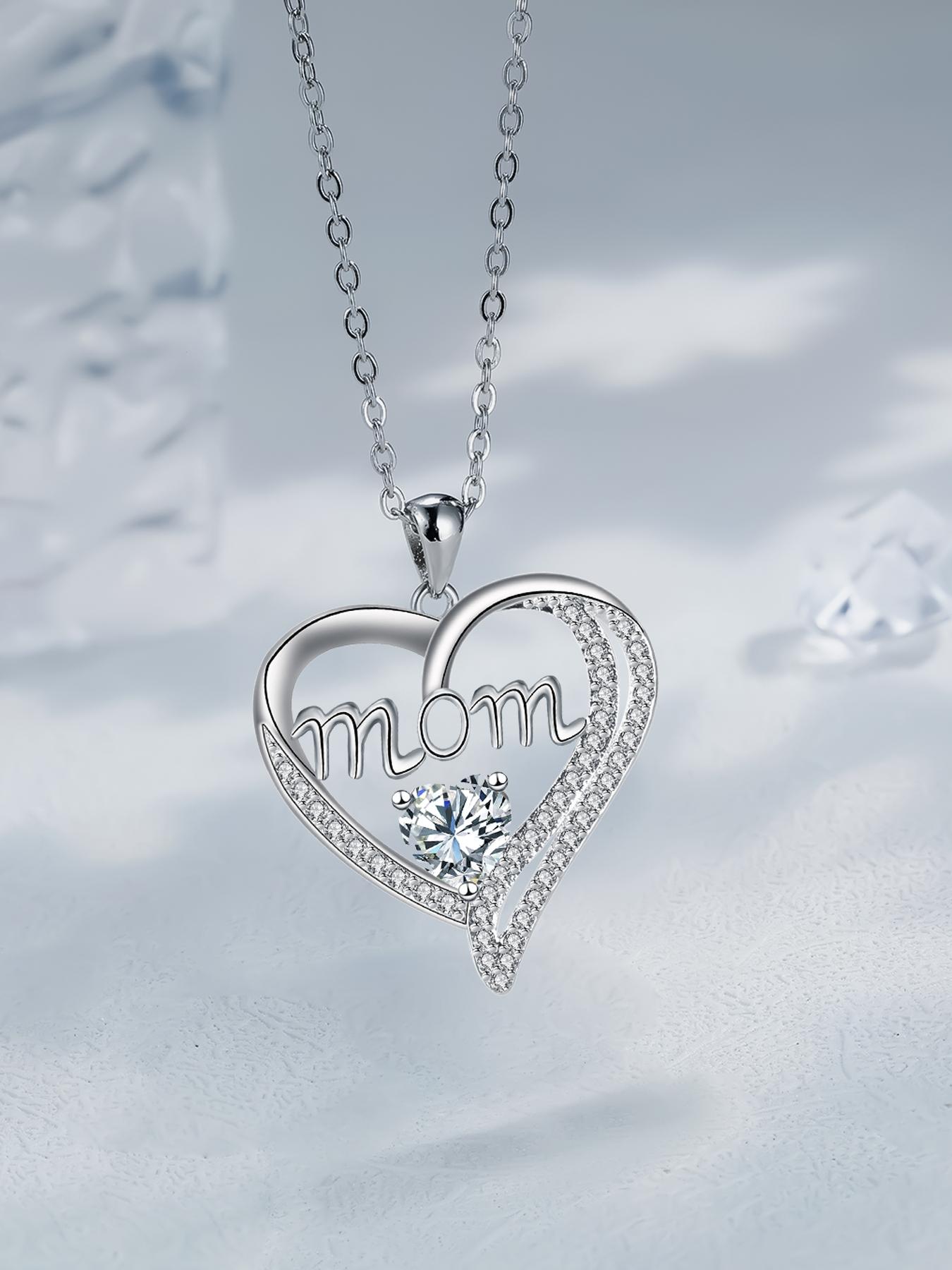 Apple Shape Rose Jewelry Gift Box With Love Heart Mom Pendant Necklace, Anniversary Birthday Jewelry First Mom Gifts for Women Wife, Mother's Day Jewelry Gift for Mom Heart Design Necklace