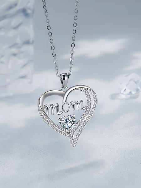 Apple Shape Rose Jewelry Gift Box With Love Heart Mom Pendant Necklace, Anniversary Birthday Jewelry First Mom Gifts for Women Wife, Mother's Day Jewelry Gift for Mom Heart Design Necklace