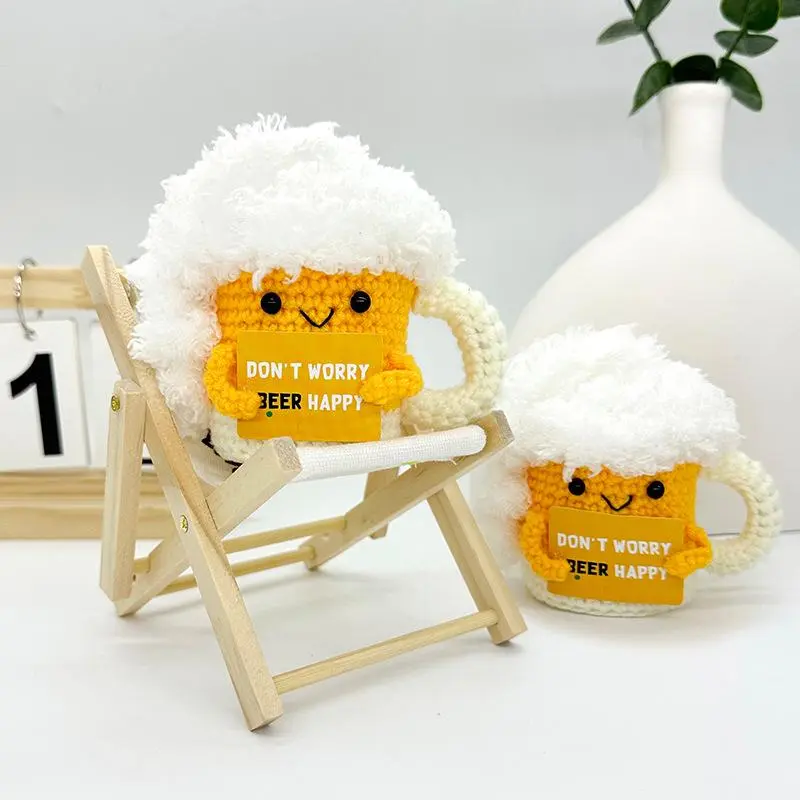 Cute Crochet Doll with Positive Message Card, Creative Knitted Home Decor for Valentine's Day, New Year Birthday Gift Idea