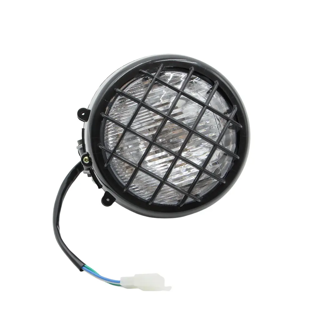 Circular Motorcycle Headlight with Protective Mesh Cover, 12V 3-Pin Plug, Suitable for Off-Road Vehicles, Atv, Four-Wheel Mini Monkey Bike