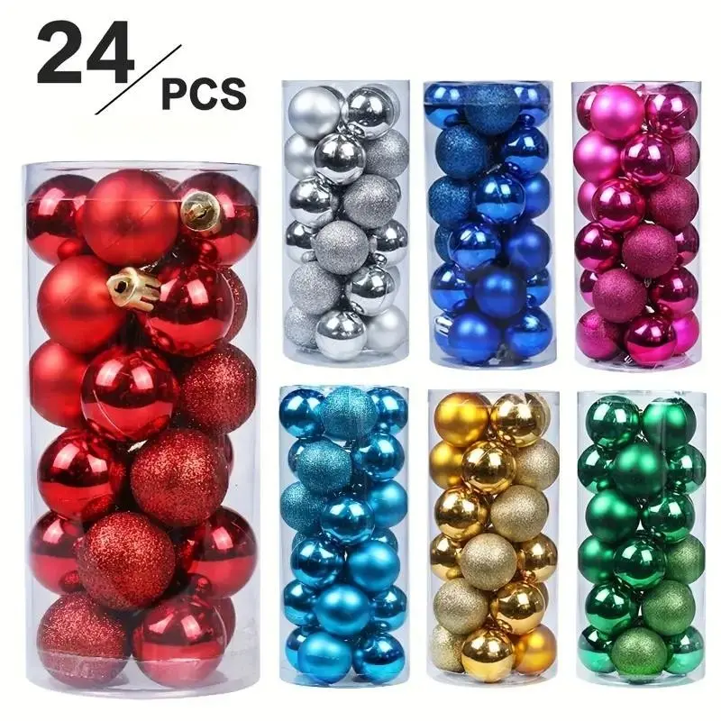 24pcs Christmas Decorations Set, 3.0cm Plastic Shatterproof Balls, Metal Finish, Ideal for Christmas Tree, Holiday Celebrations, Durable Festive Ornaments