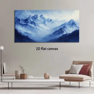 2D Flat, 2D Flat, Framed Canvas Artwork Featuring a Blue Mountain Range, Perfect for Modern Abstract Decor in Living Rooms, Bedrooms, Or Offices. High-Quality Print on a  Frame