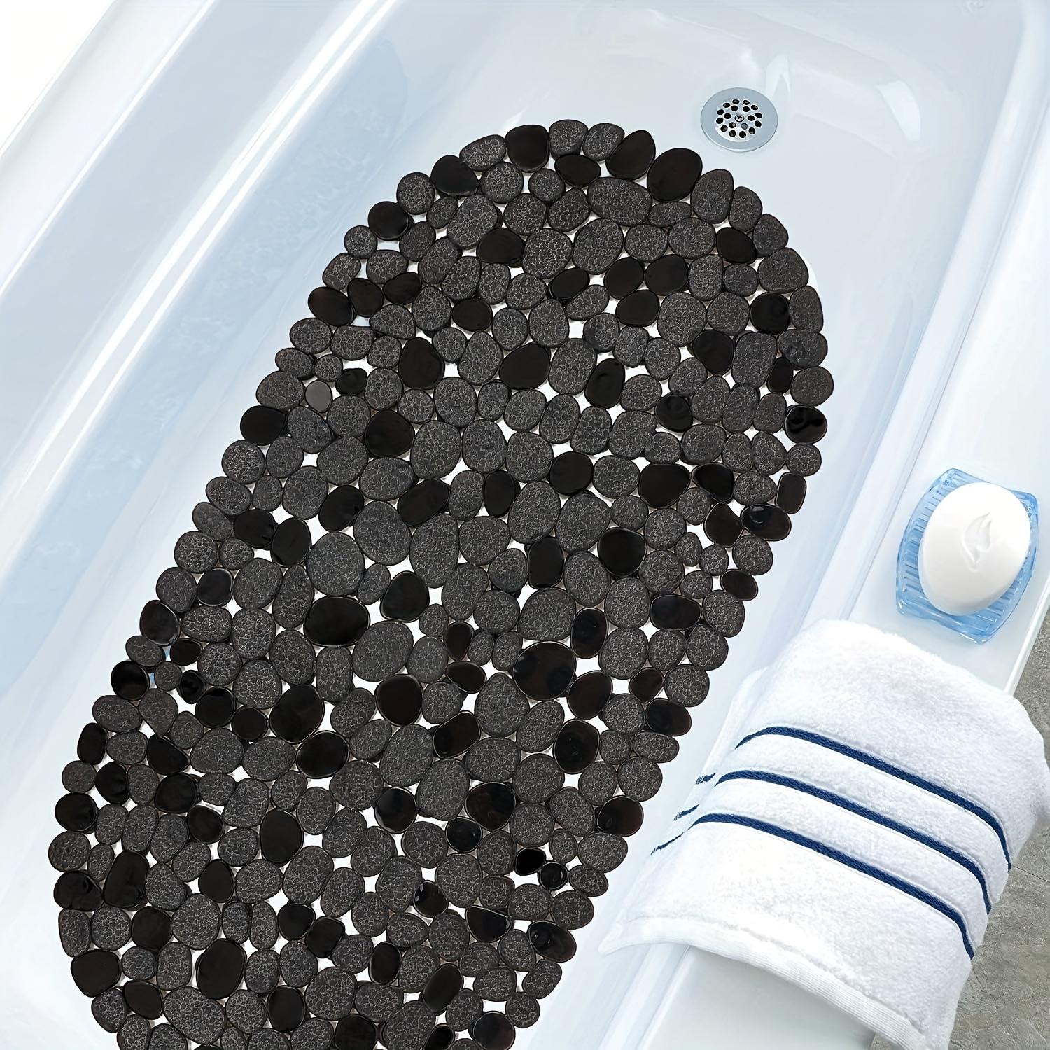 [Pebble Design PVC Shower Mat] 1pc Pebble Design PVC Shower Mat, Non-Slip with Suction Cups, 27x14 Inch, Machine Washable, BPA & Latex Free, with Drain Holes for Bathroom Safety and Home Decor