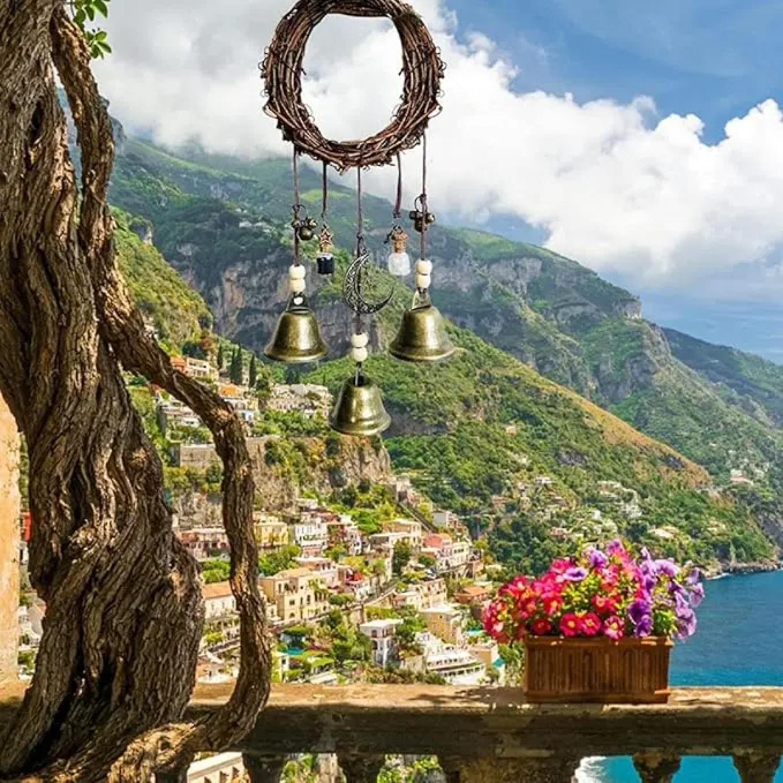 Classic Black & White Protection Bell Bottle, Witches Prayer & Blessing Bell Ornament, Witchy Energy Protection Bells, Handmade Mystic Decor for Altar, Home Hanging, Spiritual Rituals, Witchcraft & Positive Energy Amulet