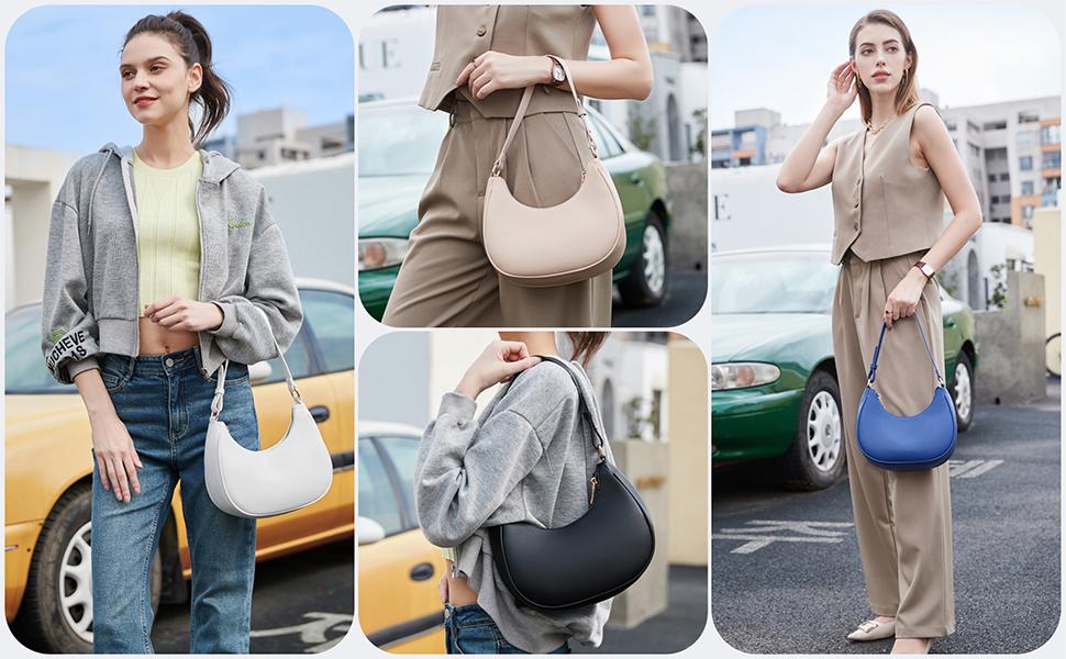 Crescent Shoulder Bags for Women Cute Hobo Tote Handbag Under the Arm Purses Mini Clutch Purse with Zipper Closure