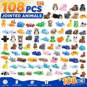 108pcs Mini Animal Collection Set, Multi-Joint 3D Printed Models, Stress Relief Decorative Gifts, Creative Blind Box Collectible Gifts