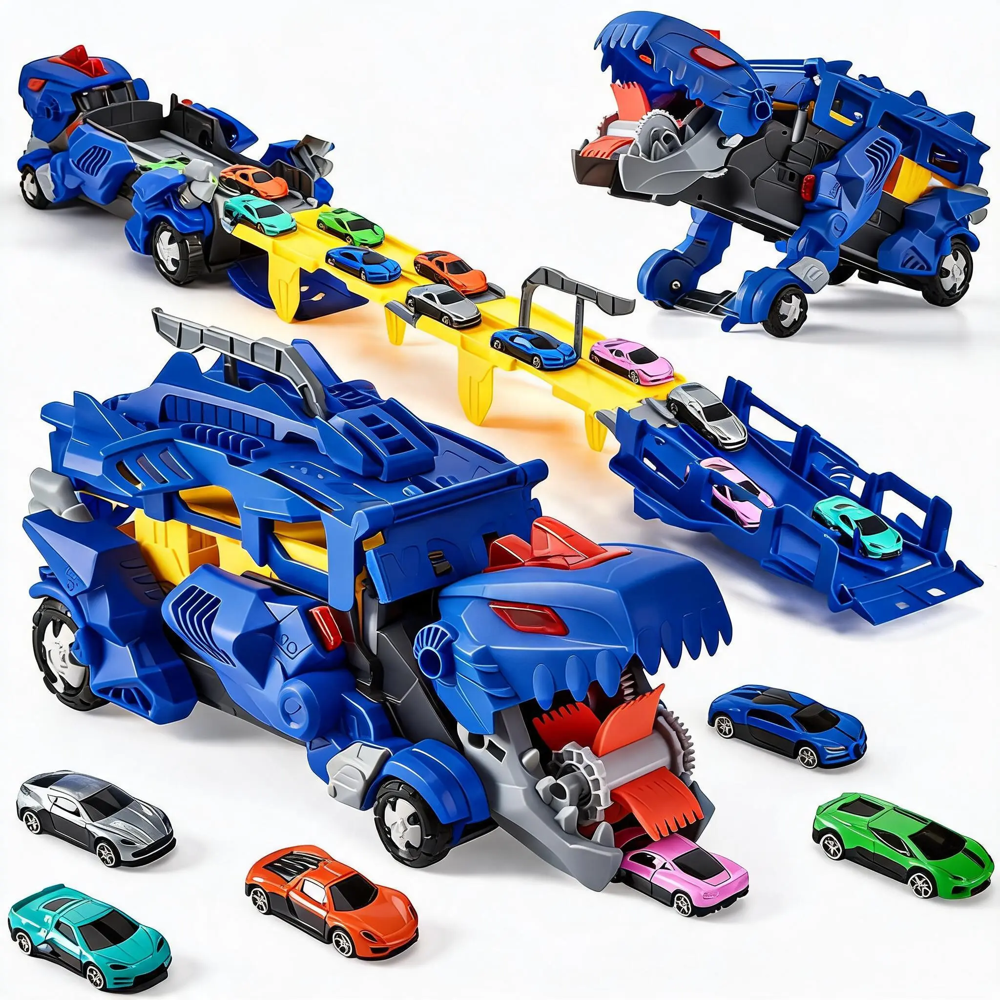 Dinosaur Carrier Truck Playset,12 Dinosaur Cars with Foldable 3-Layer Race Track, Fun Kids Toy for Toddlers & Boys/Girls Ages 3+, Great Gift Idea