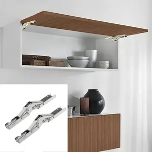 6-Piece Spring Fold Lock Hinges Set, 90/180 Degree Folding Metal Hidden Cabinet Hinges, No Drilling Surface Mount, Quiet Buffering
