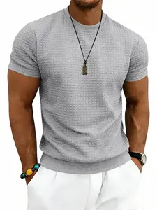 Men's Solid Color Waffle Textured Crew Neck T-Shirt, Casual Short Sleeve Solid Color Basic Tee, Lightweight Stretch Breathable Slim Fit Summer Streetwear Tops with Multiple Color Options