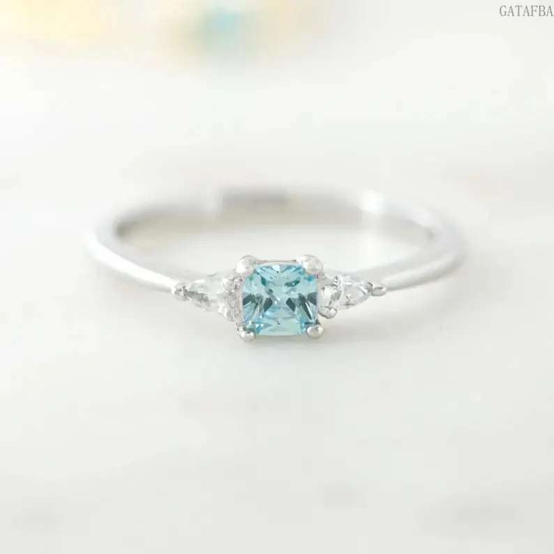 Minimalist Blue Ring, Fresh Elegant Sky Blue Slim Band Ring, Versatile Fashion Jewelry for Women