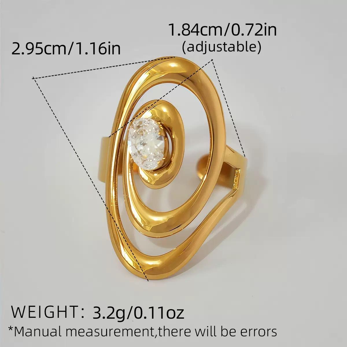1pc 18K Gold Plated Geometric Line Zircon Open Ring for Women, Stainless Steel Adjustable Stackable Trendy Minimalist Statement Jewelry, Elegant Chic Birthday Holiday Anniversary Gift for Girlfriend Sister Bestie Gold-Plated Striped Couple Stacking