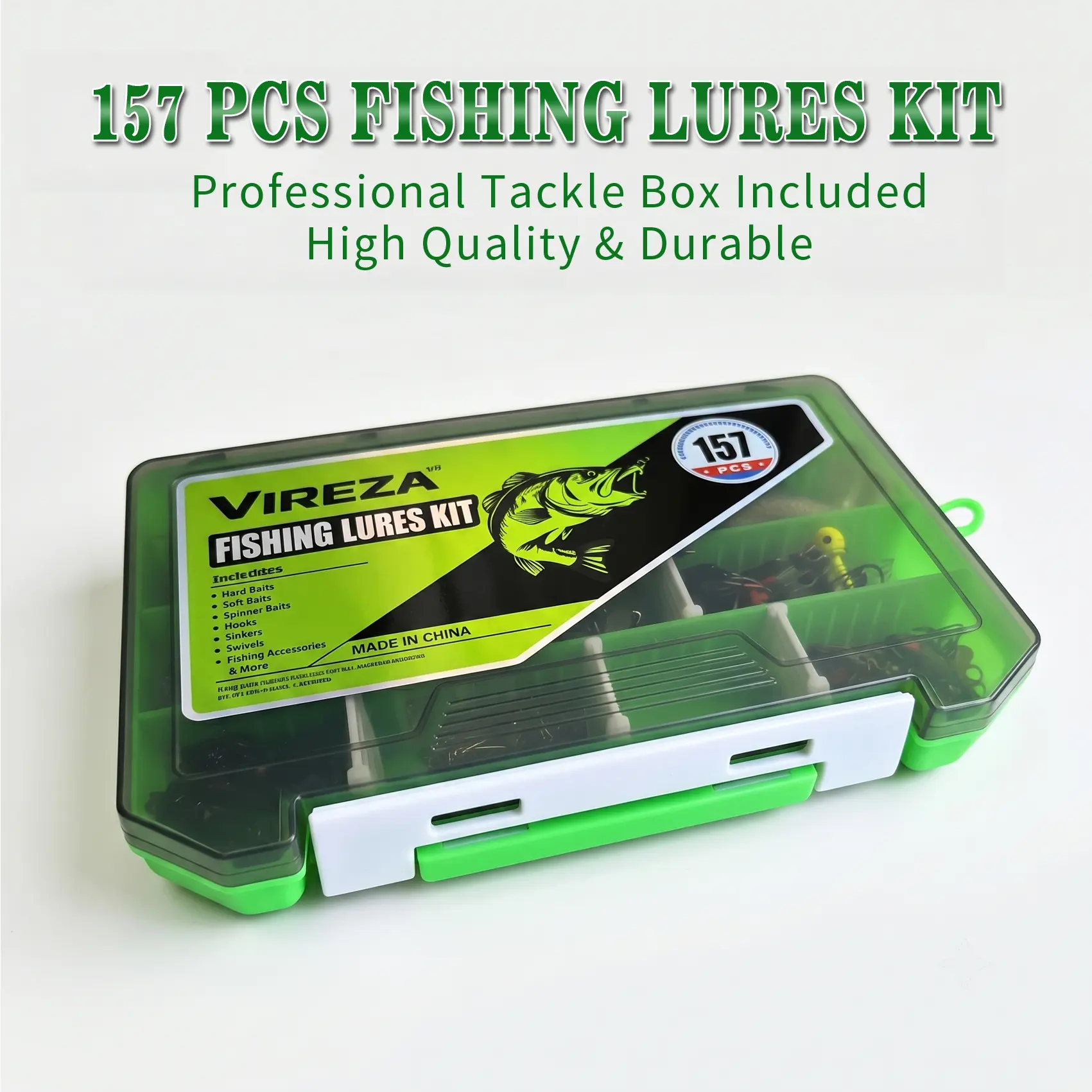 Vireza 157 Pcs Fishing Lures Tackle Kit with Storage Box, Mixed Hard Soft Baits Spoons Jig Heads Hooks Sinkers Accessories Set, Freshwater Saltwater Bass Trout Fishing Gear