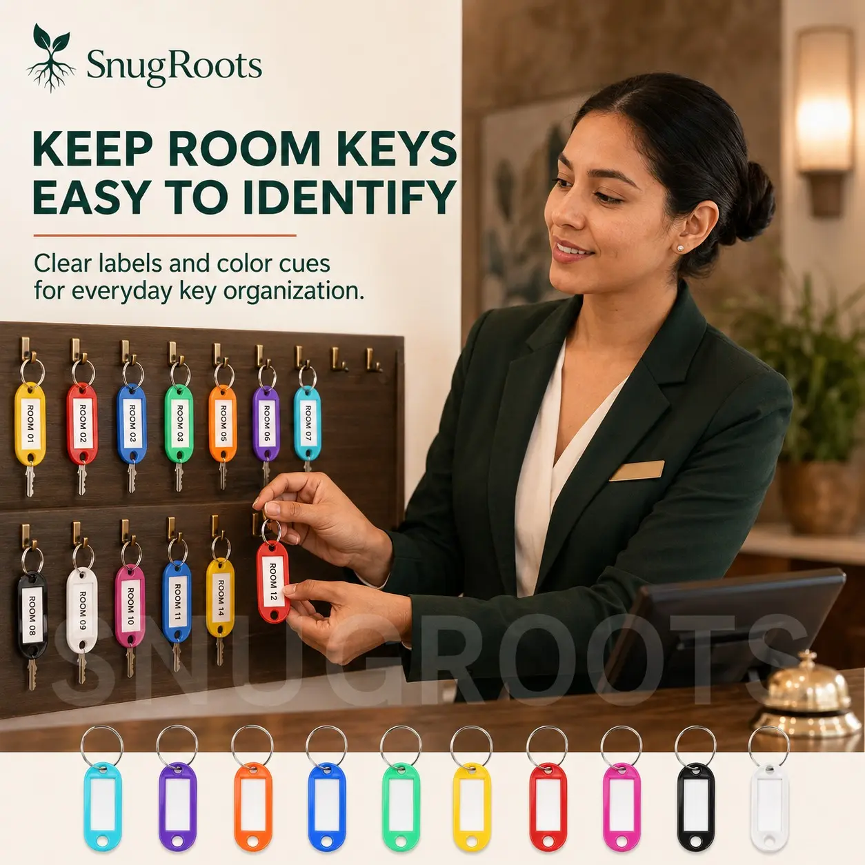 10 Pcs Assorted Color Plastic Key Tags – Writable Key Labels with Split Rings, Blank Key ID Tags, Key Identifier Labels, Key Ring Name Tags, Key Cabinet Markers and Key Organization Tags.