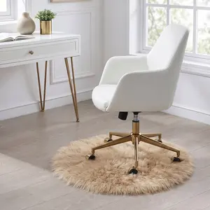 1pc Khaki Faux Fur Boho Floor Mat, 80% Acrylic 20% Polyester Soft Round Rug for Office Chair Entryway Bedroom Living Room Study Sofa Side, Anti-Slip Easy Clean, Vintage Ethnic Home Decor Gift