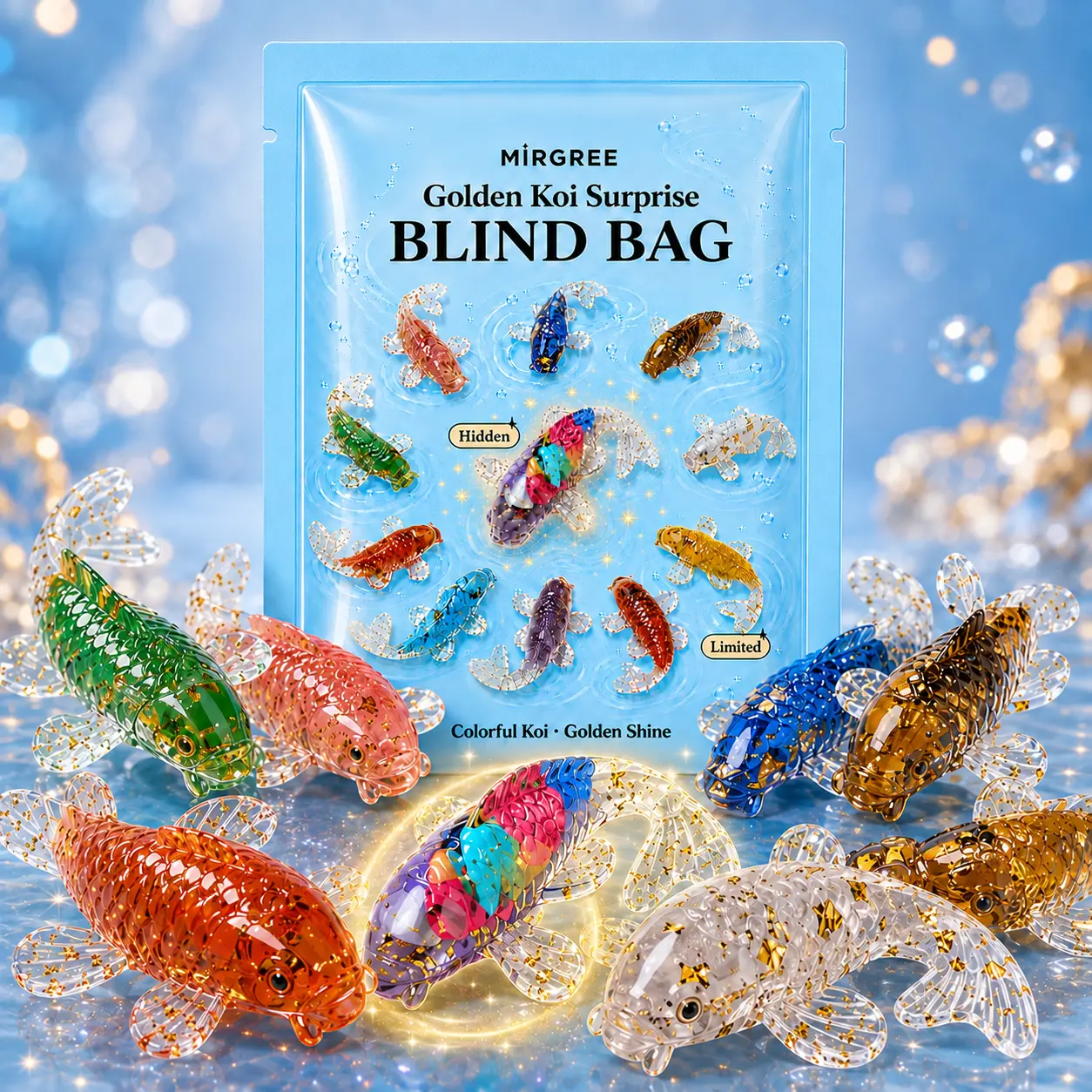 MIRGREE Golden Koi Surprise, Random 2pc/4pc/6pc Colorful Fish Figurine, 9 Regular Styles Plus Hidden and Limited Designs