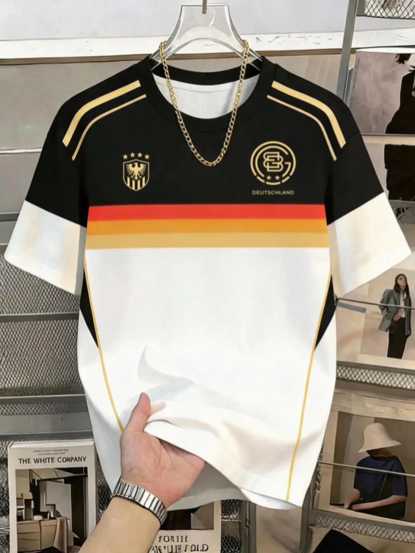 Men's German Colorful Print Round Neck T-Shirt, Ideal for Summer Hiking, Sports, School, World Cup, Watching Matches