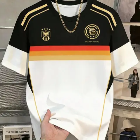 Men's German Colorful Print Round Neck T-Shirt, Ideal for Summer Hiking, Sports, School, World Cup, Watching Matches