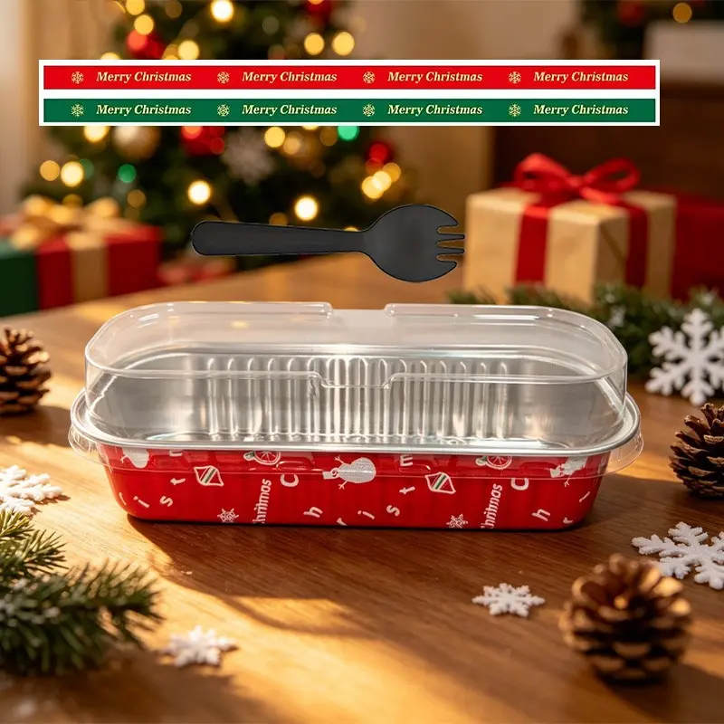 40pcs Christmas Aluminum Foil Containers, Food Storage Box with Lids and Stickers, Multifunctional Sweet Treats Container, Party Snacks, Kitchen Use