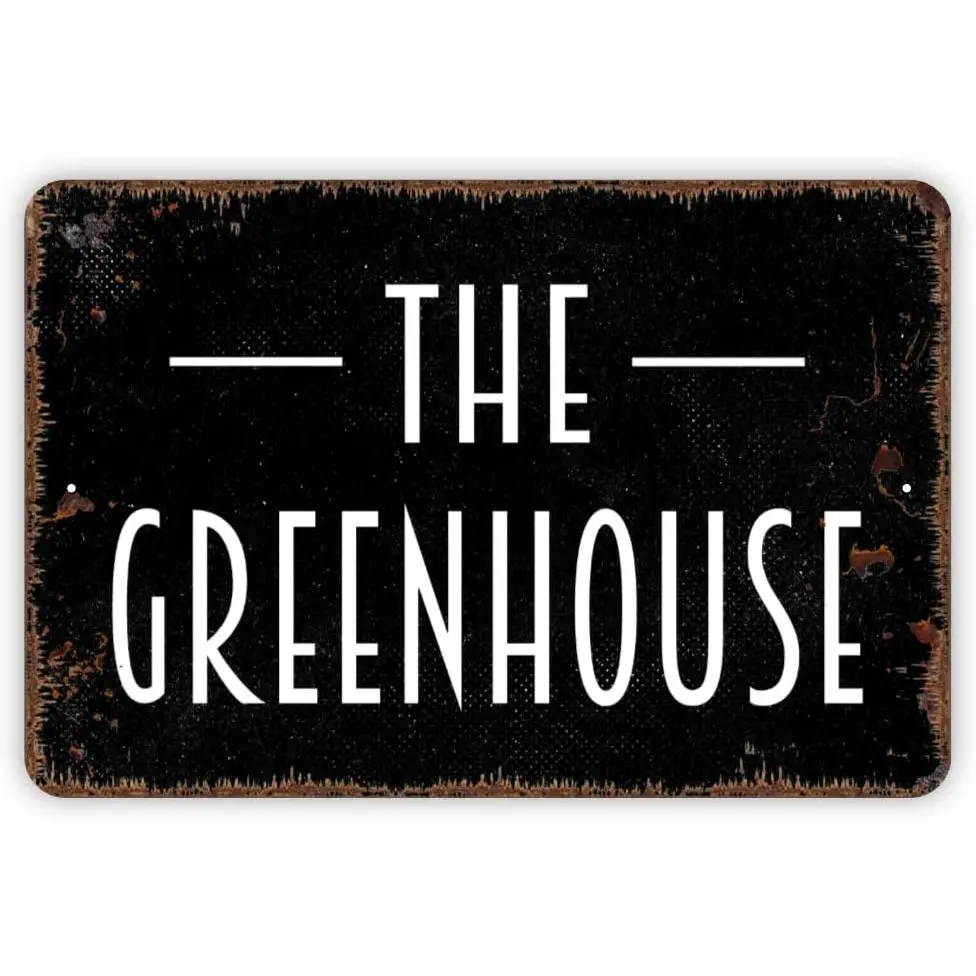 8x12 in Rectangular Black Metal Greenhouse Letter Sign with Distressed Finish, Rustic Chic Vintage Farmhouse Wall Plaque, Indoor-Outdoor Garden Decor, Home & Garden Gift