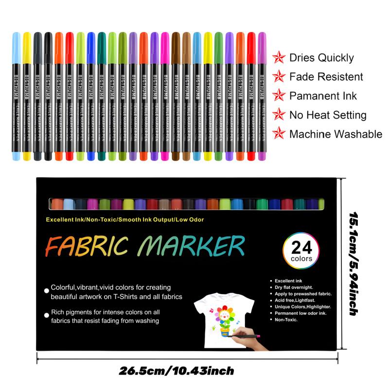 Fabric Markers Permanent For Clothes, 24 Colors Fabric Pens - Waterproof & Machine Washable, No Bleed Pens for T-Shirt, Canvas Shoes, Bags, Pillowcase, Fine Tip Clothing Markers for Laundry Marker, Drawing Markers