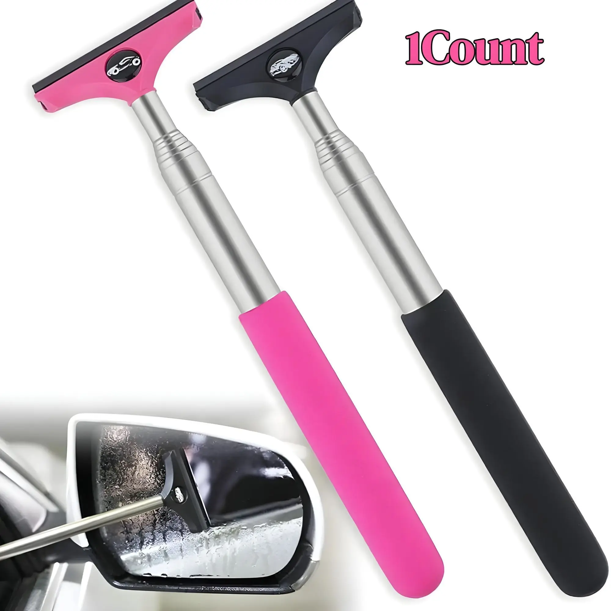 Car Rearview Mirror Wiper Cleaning Tool, Auto Glass Mist Cleaner Scraper, Reusable Telescopic Window Cleaning Brush, Car Accessories