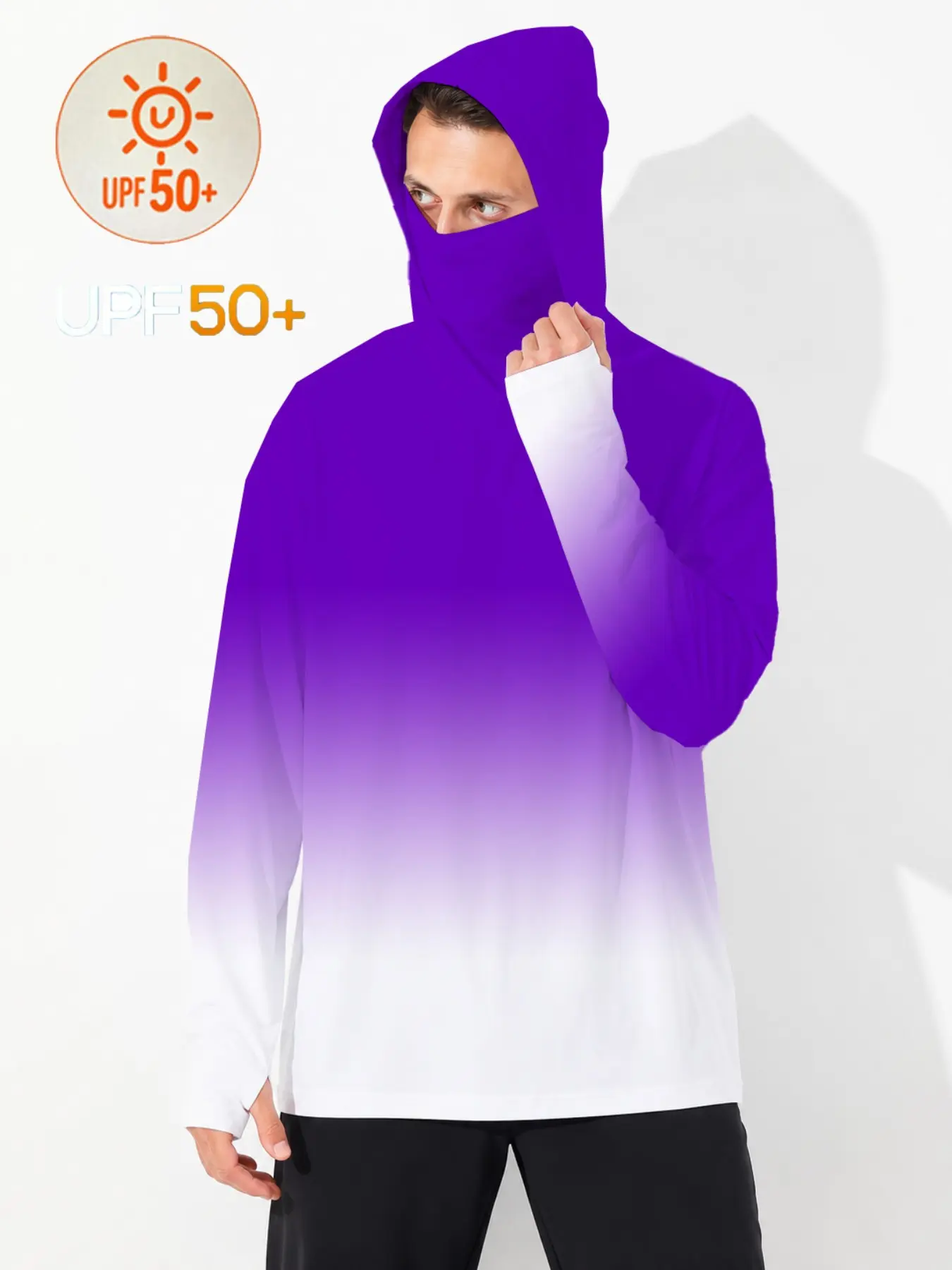 Summer New Upf50+ High Sun Protection Hooded Jacket, Outdoor Cycling Hiking Ice Feel Long Sleeve, Casual Slim-Fit Solid Color