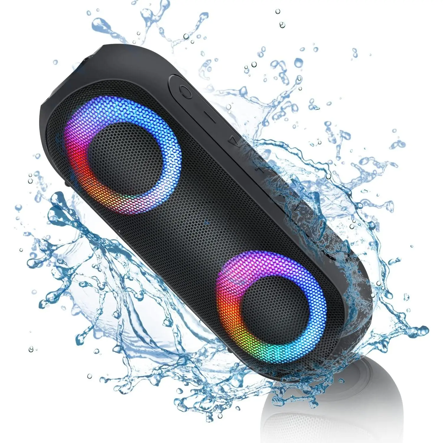 Speaker with RGB Light, 30W Portable  (100FT Range) Loud Stereo Sound, IPX7  Shower Speakers, RGB Multi-Colors Rhythm Lights, 1000mins Playtime for Indoor&Outdoor